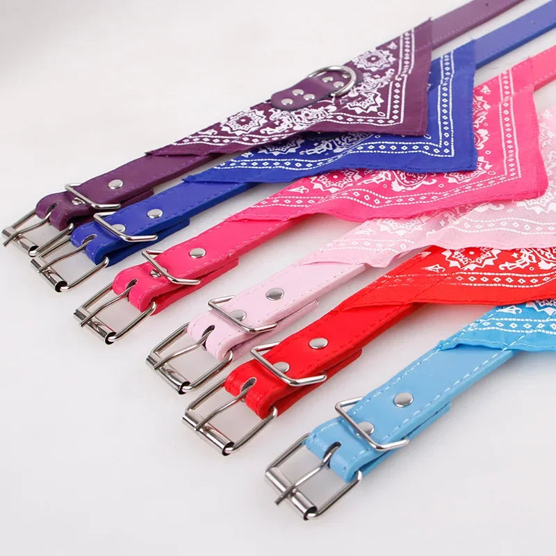 Adjustable Leather Dog Bandana Collar With Reflective Quick Release