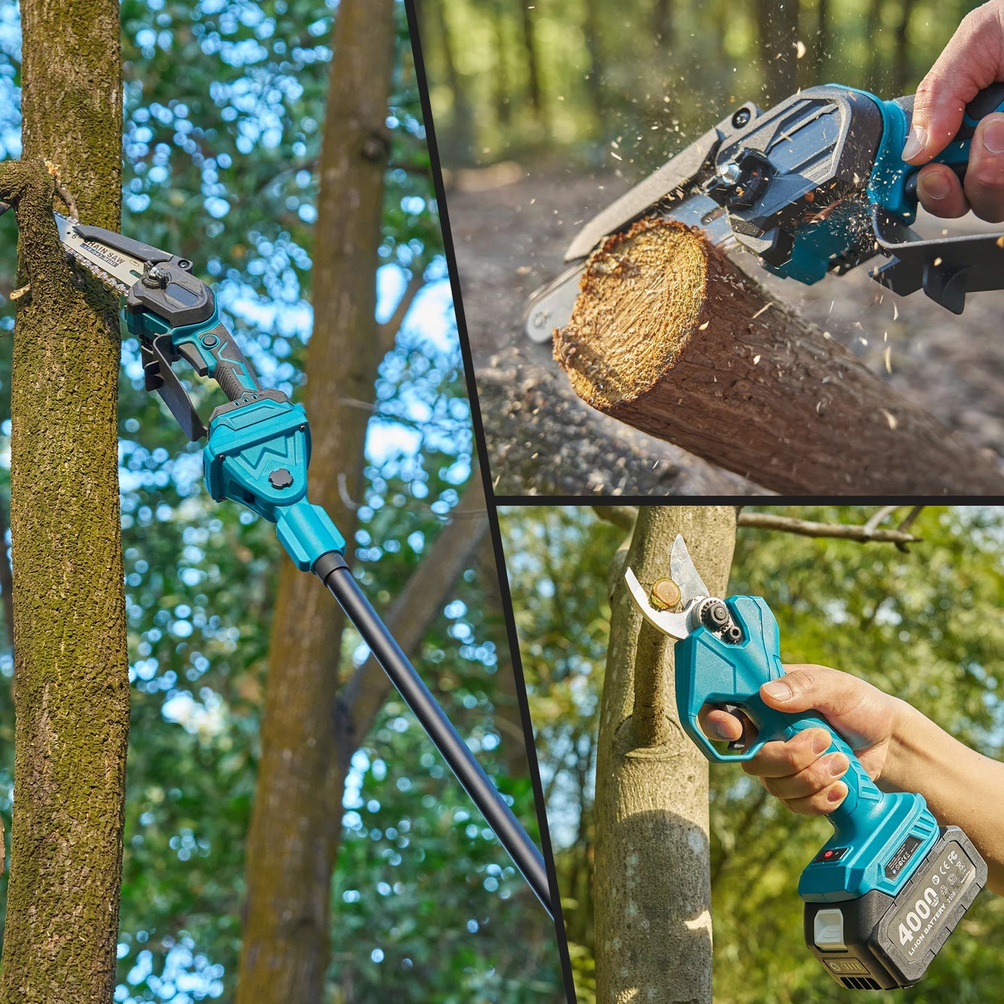 Taskstar 3-in-1 Brushless Pole Pruner & 6 Inch Cordless Chainsaw 30mm Electric Scissors Multi-Angle Adjustable Pole Saw for High Branches Pruning with 2 4.0Ah Batteries