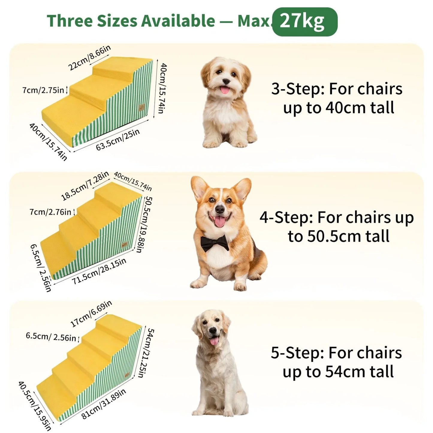 Premium High Density Foam Dog Steps With Washable Cover