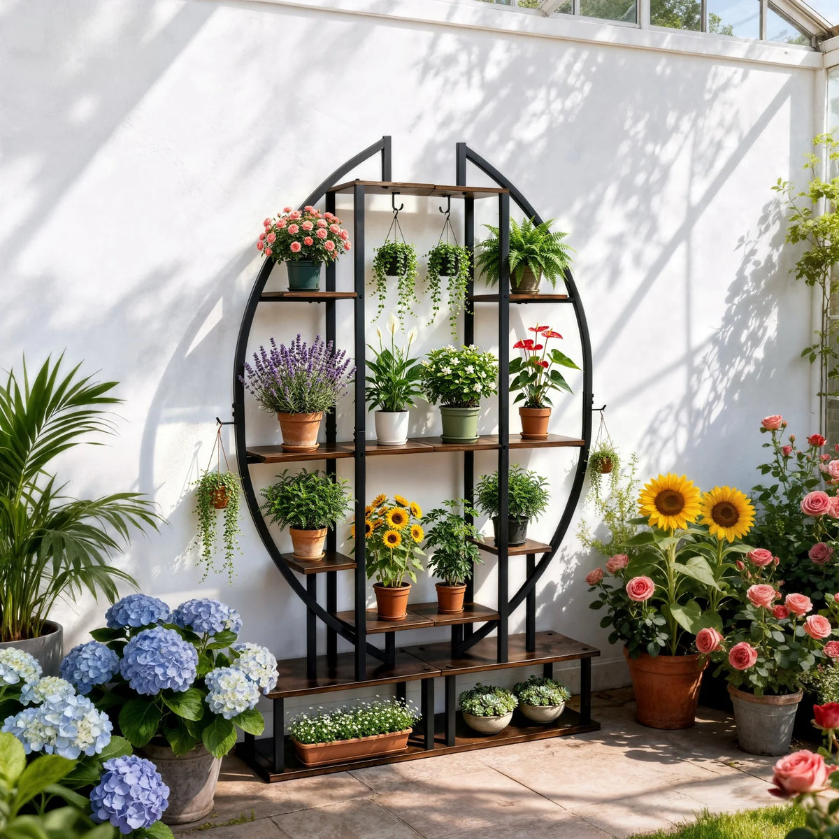 165cm Tall Half Moon Plant Stand 7 Tier Metal Plant Shelf for Living Room Yards Patio Plants Flower Pot Rack Display Shelf 2 Pack