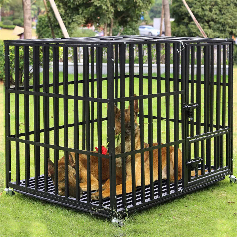 BINGOPAW Heavy Duty Dog Crate With Tray And Lockable Wheels