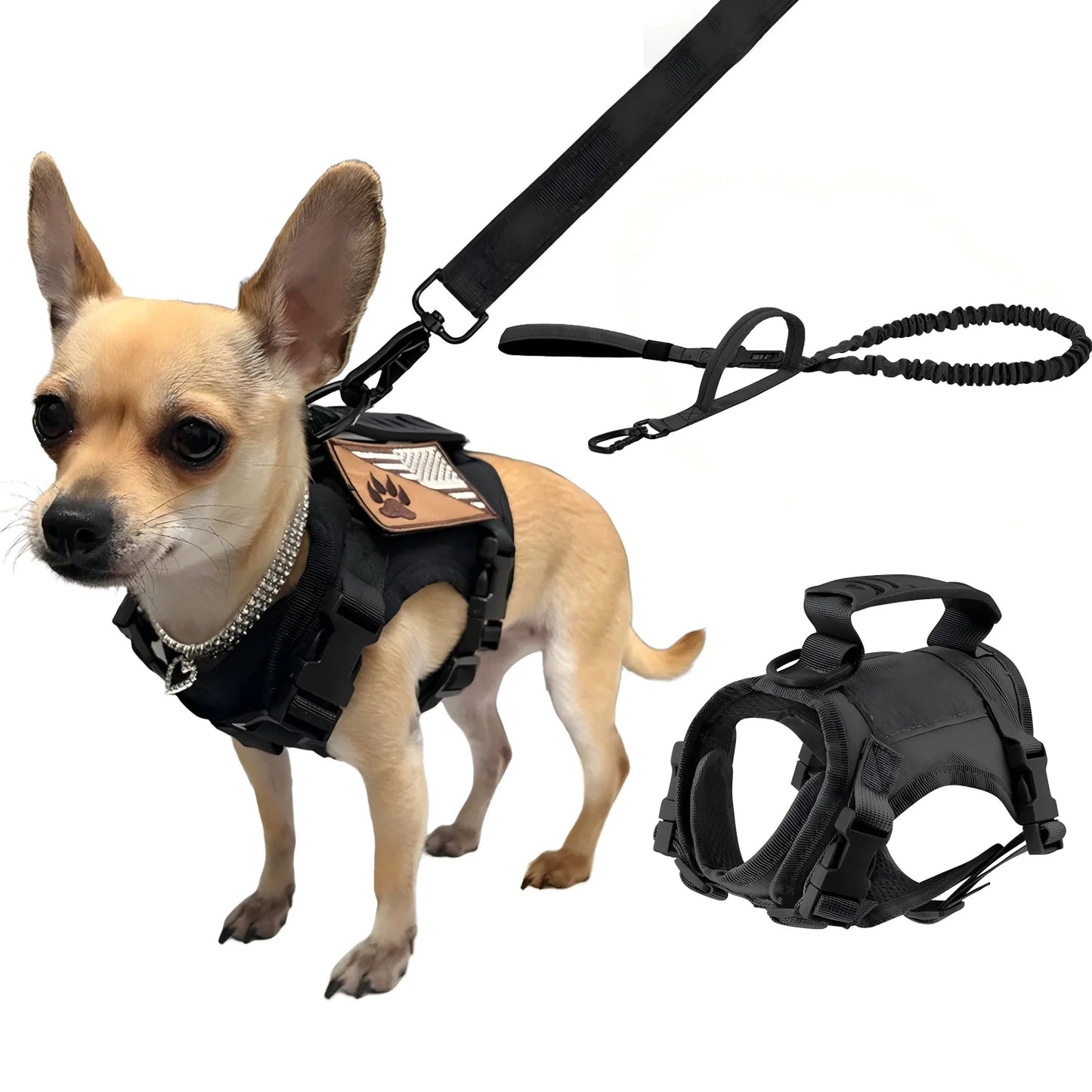 Adjustable Tactical Nylon Harness Leash Set For Small Pets