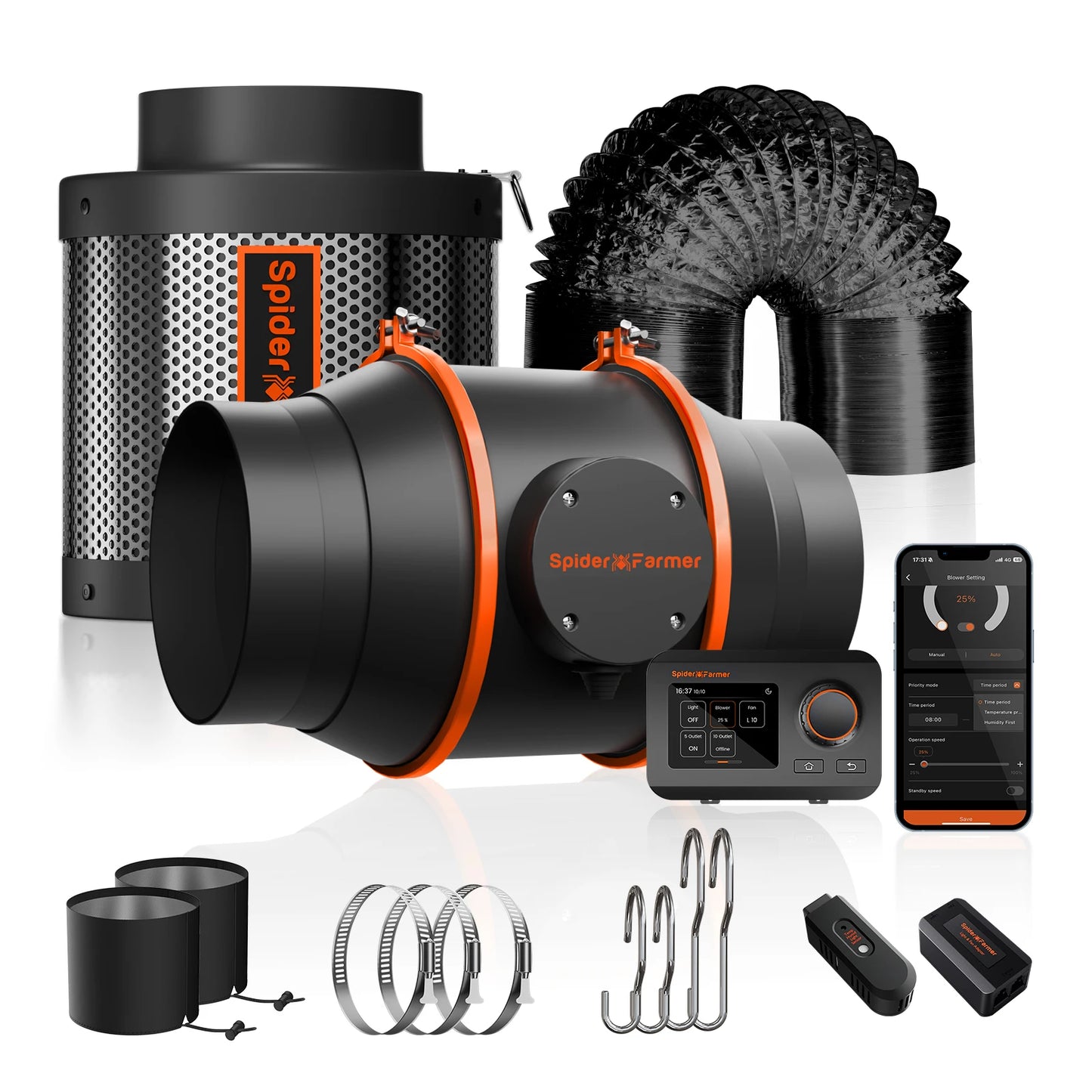 Spider Farmer 4"/6" Inline Fan Kit with GGS Controller, Smart APP Control, Ventilation Combo Air Cooling for Grow Tent