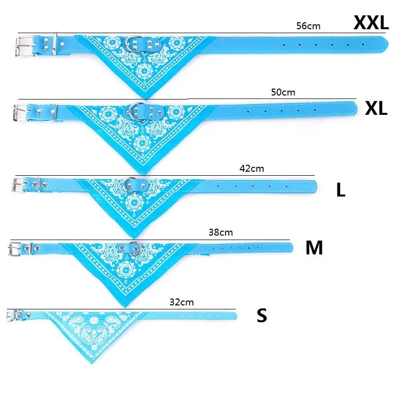 Adjustable Leather Dog Bandana Collar With Reflective Quick Release