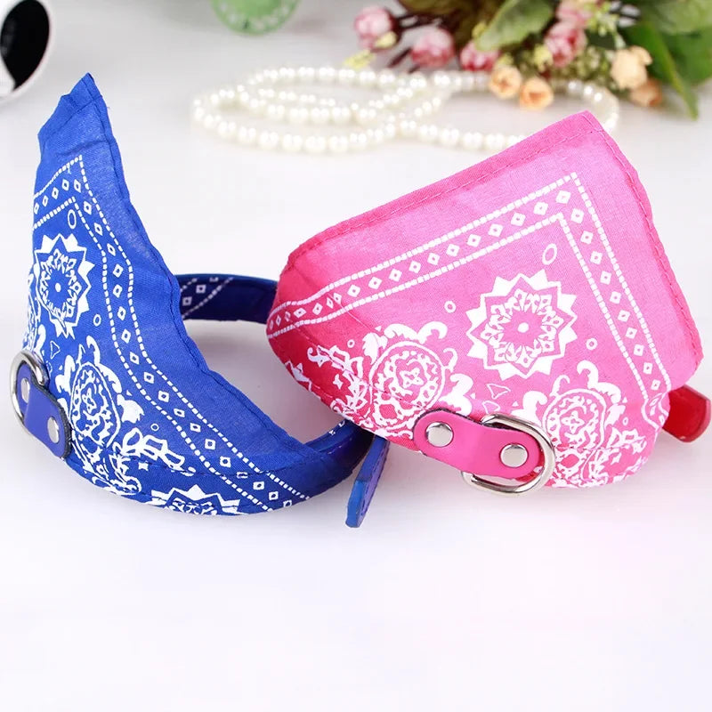 Adjustable Leather Dog Bandana Collar With Reflective Quick Release