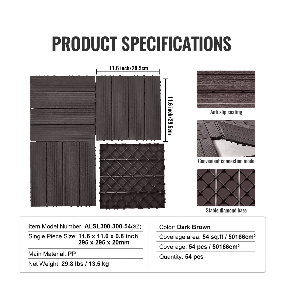 VEVOR Interlocking Waterproof Deck Tiles for Outdoor Patio Flooring