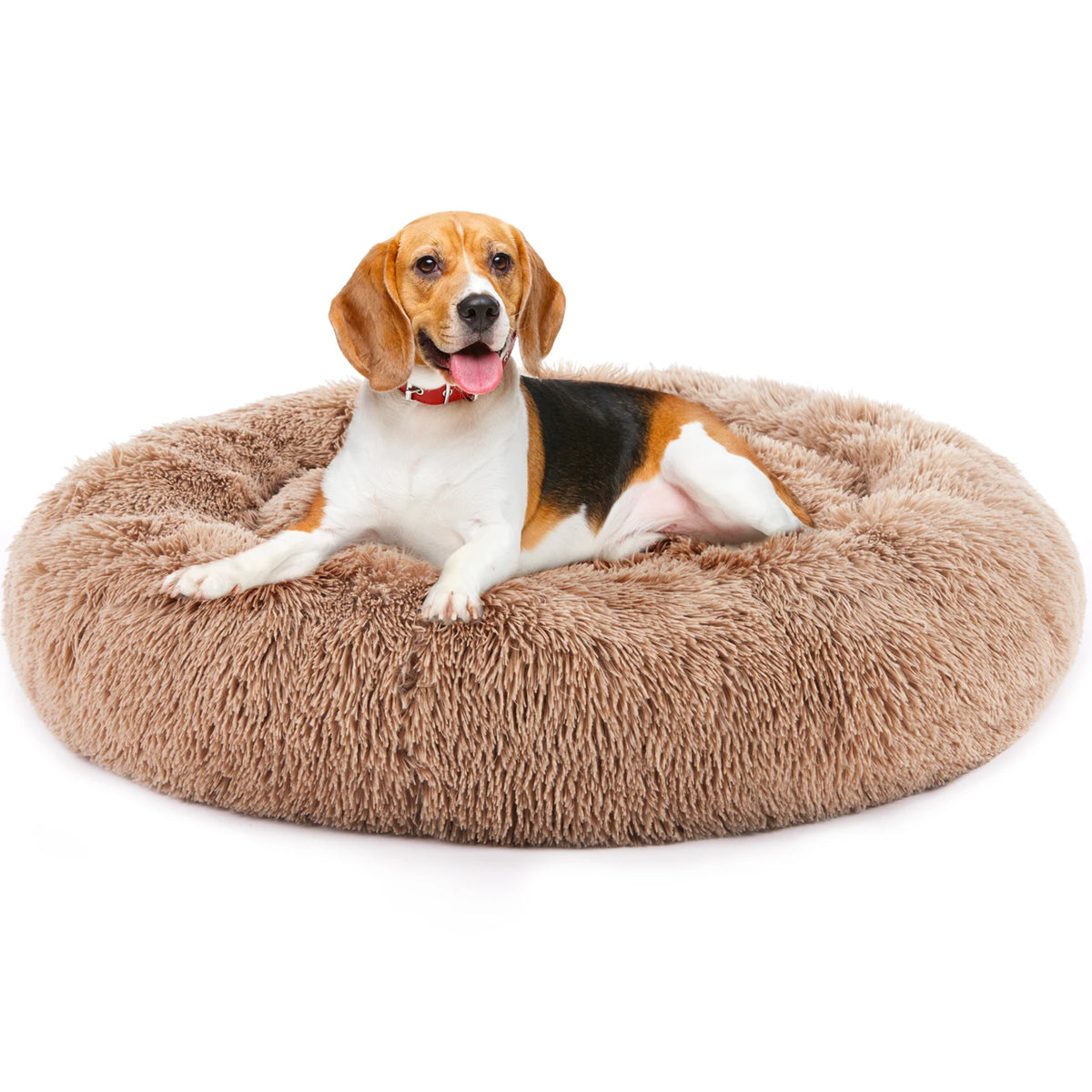 JHK Plush Faux Fur Calming Dog Bed With Washable Cover