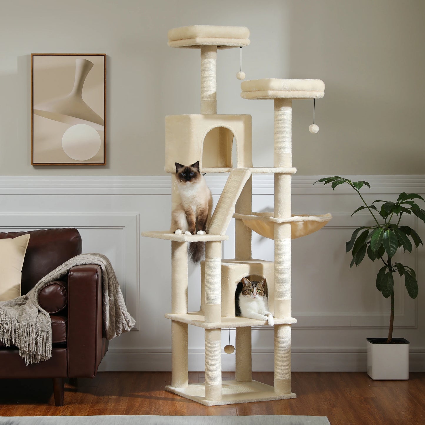 Multi-Level Cat Tree with Scratching Posts, Cozy Condo, Hammock, Large Cat Tower for Indoor Cats, Cat Scratching Board, Cat Toys