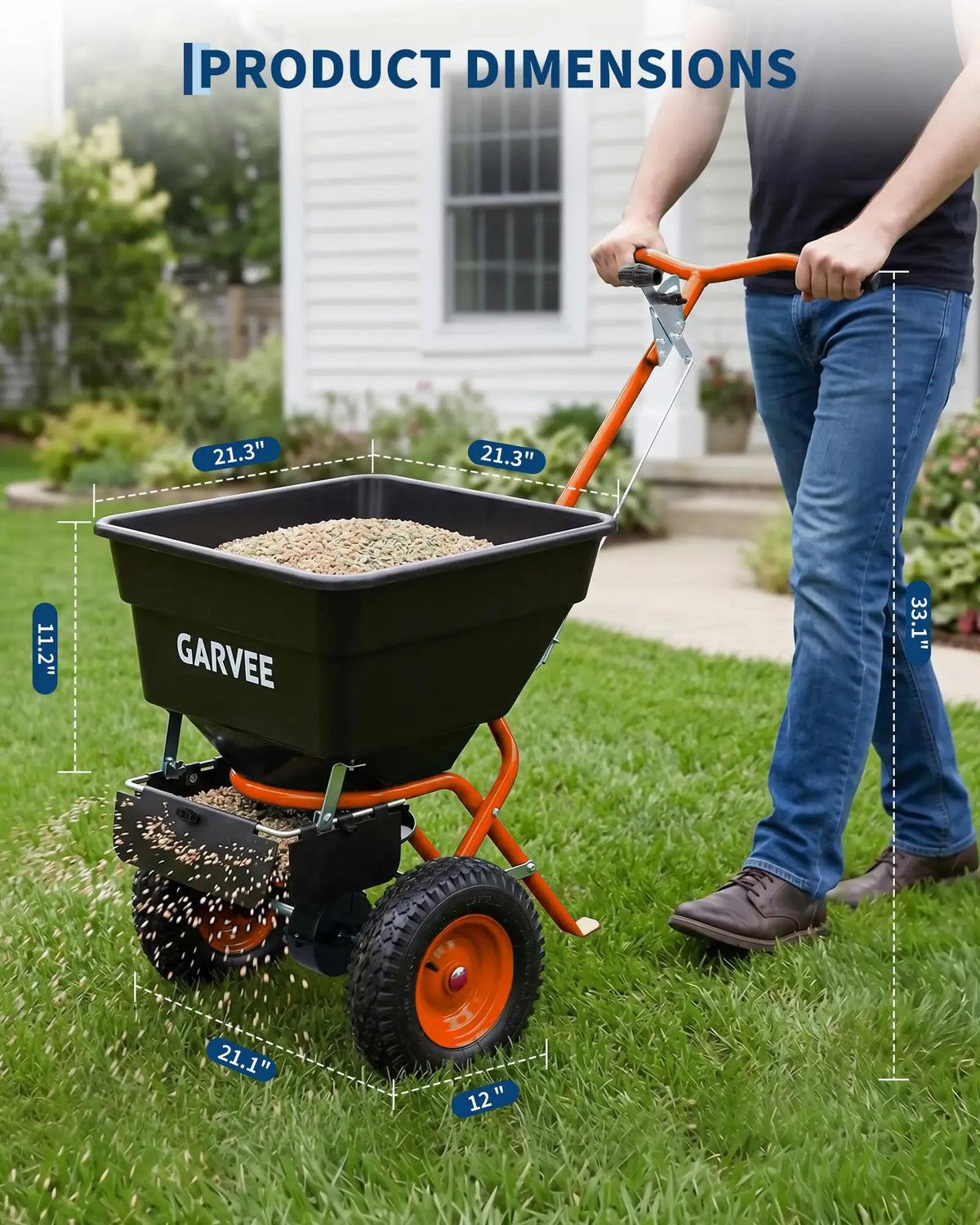 Push Lawn Spreader 100lb Broadcast Spreader With Rain Cover Gloves 12ft Spread Width Adjustable Seed Fertilizer Salt Spreader
