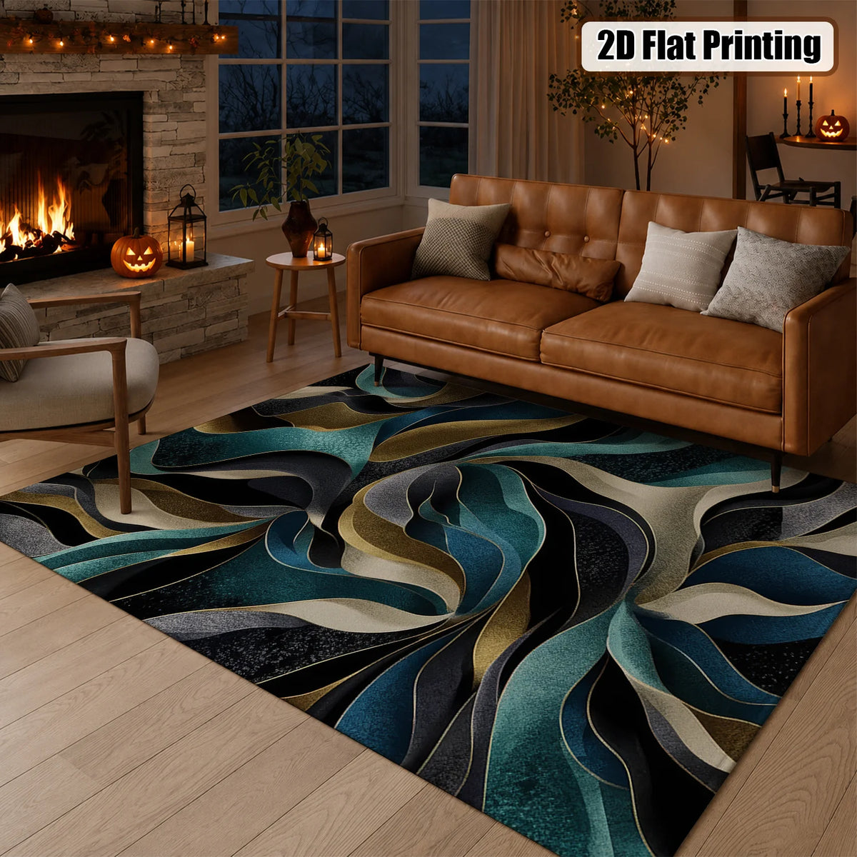 Machine Washable Velvet Abstract Wave Area Rug With Nonslip Backing