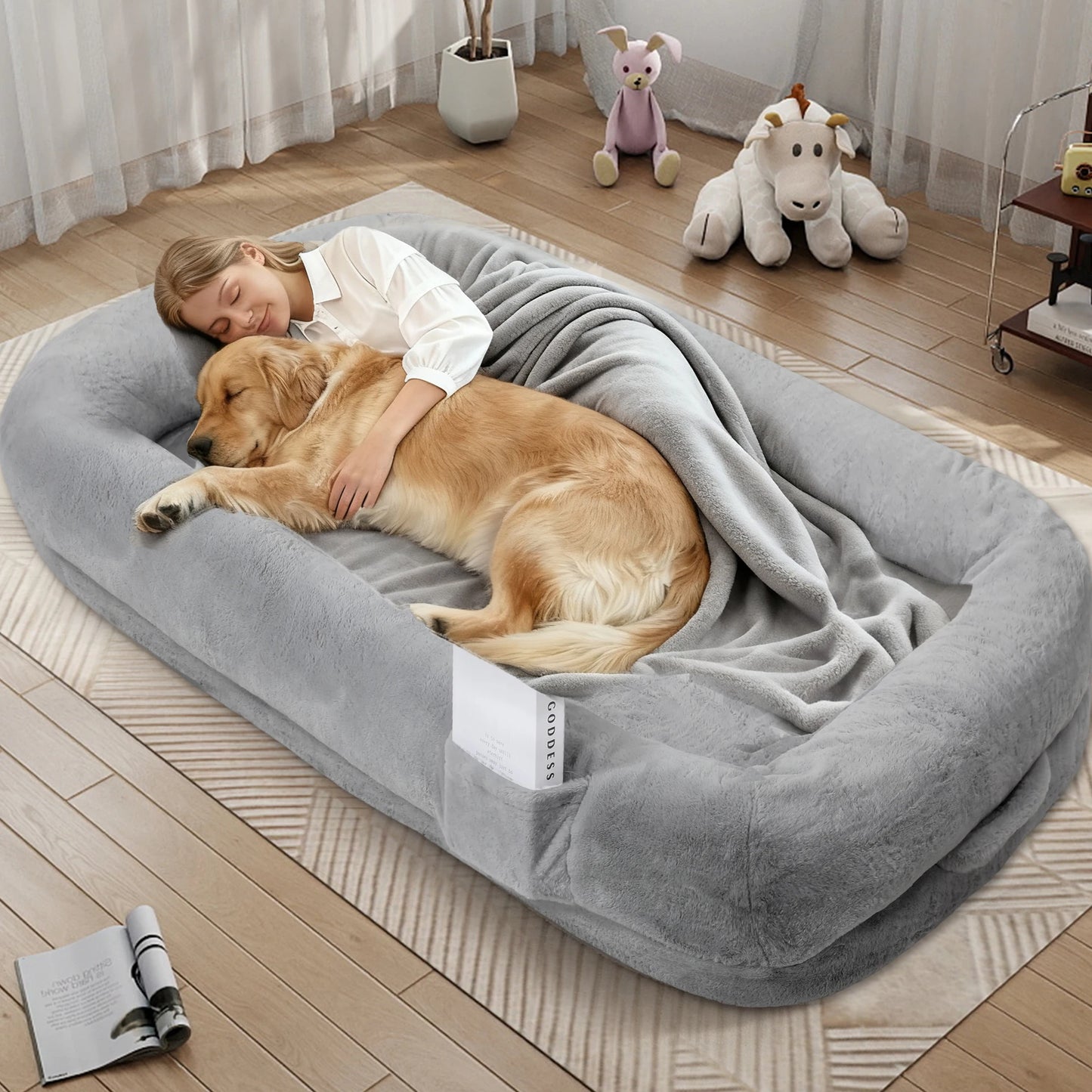 Orthopedic Spacious Faux Fur Dog Bed With Removable Washable Cover