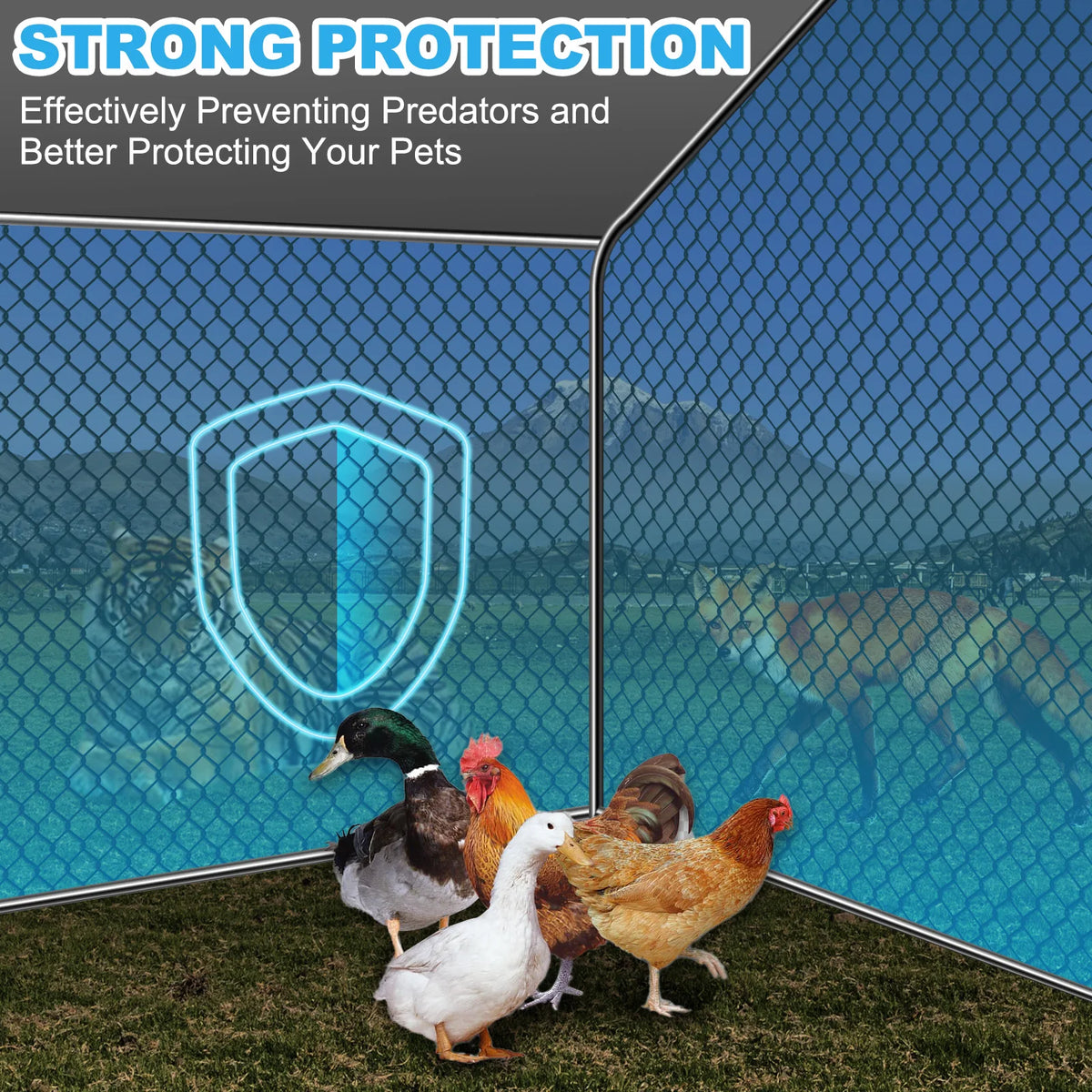 10/13/20ft Large Metal Chicken Coop Walk-In Run with Peaked Roof, Outdoor Poultry Cage Hen House for Farm Backyard
