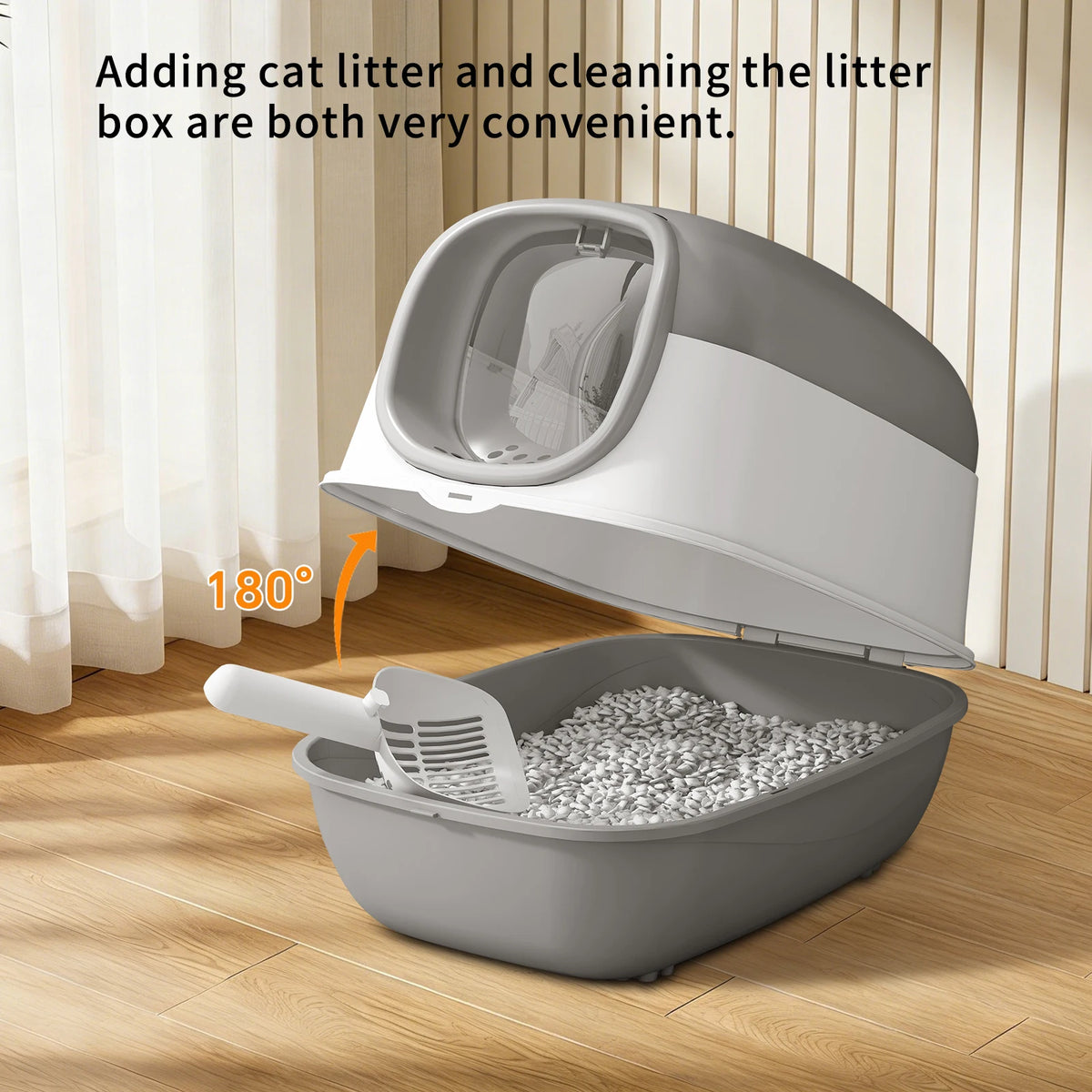 Switchable Open/Semi-Enclosed Cat Litter Box, Extra Large Jumbo Size for Multi-Cat Households, Splash-Proof and Anti-Tracking, Dual-Mode Over-the-Top Litter Pan, Low-Entry for Easy Cleaning, Suitable for Cats of Different Siz
