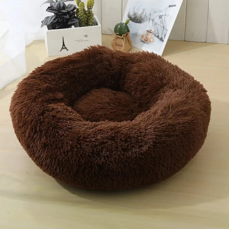 Soft Pet Cat Bed Pad Plush Warm Faux Fur Dog Calm Bed Donut Round Bed Comfortable Sleeping Washable for Small Medium Dog and Cat