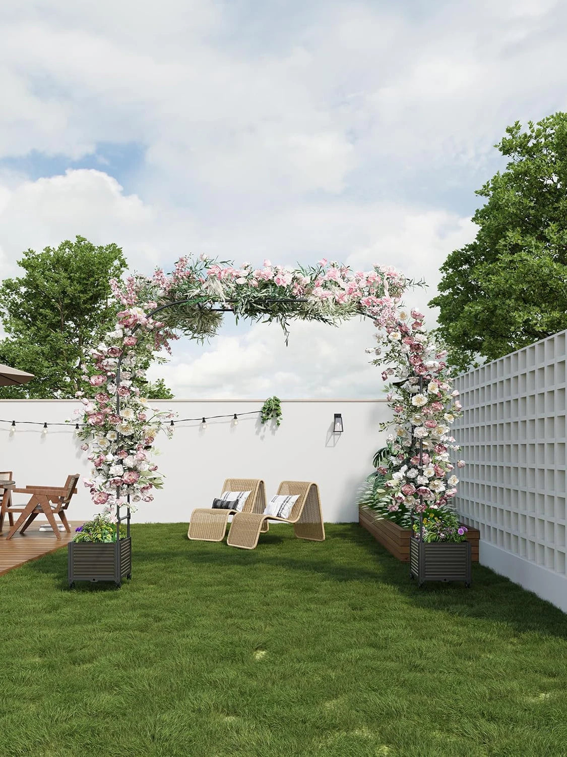 Metal Garden Arbor with Planter Boxes, Raised Planter Box for Climbing Plants, 94.5" H Garden Arch Trellis for Outdoor Backyard