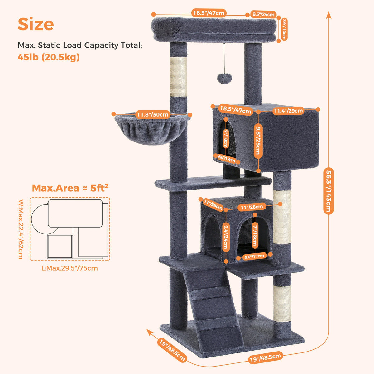 Cat Tree with Toy Cat Tower Condo for Indoor Cats Cat House with Padded Plush Perch Cozy Hammock and Sisal Scratching Posts