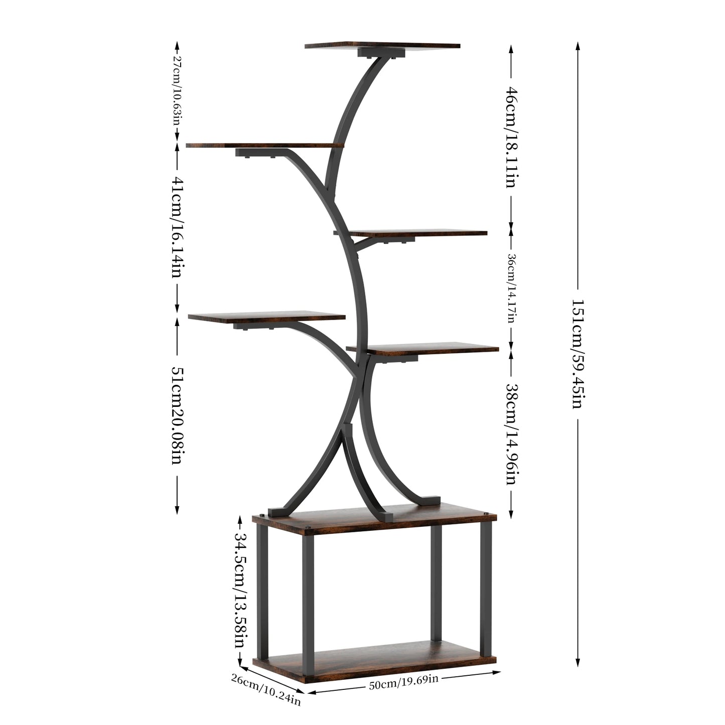 Industrial Tree-Shaped Plant Stand Display Rack Multiple Organizer Shelves Corner Flower Holder for Home Garden Decor