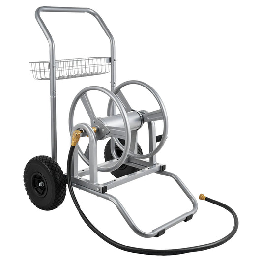 SucceBuy Water Hose Reel Cart 200/300ft High-Pressure Garden Hose Cart with Two Wheels Handle & Mesh Storage Basket for Garden