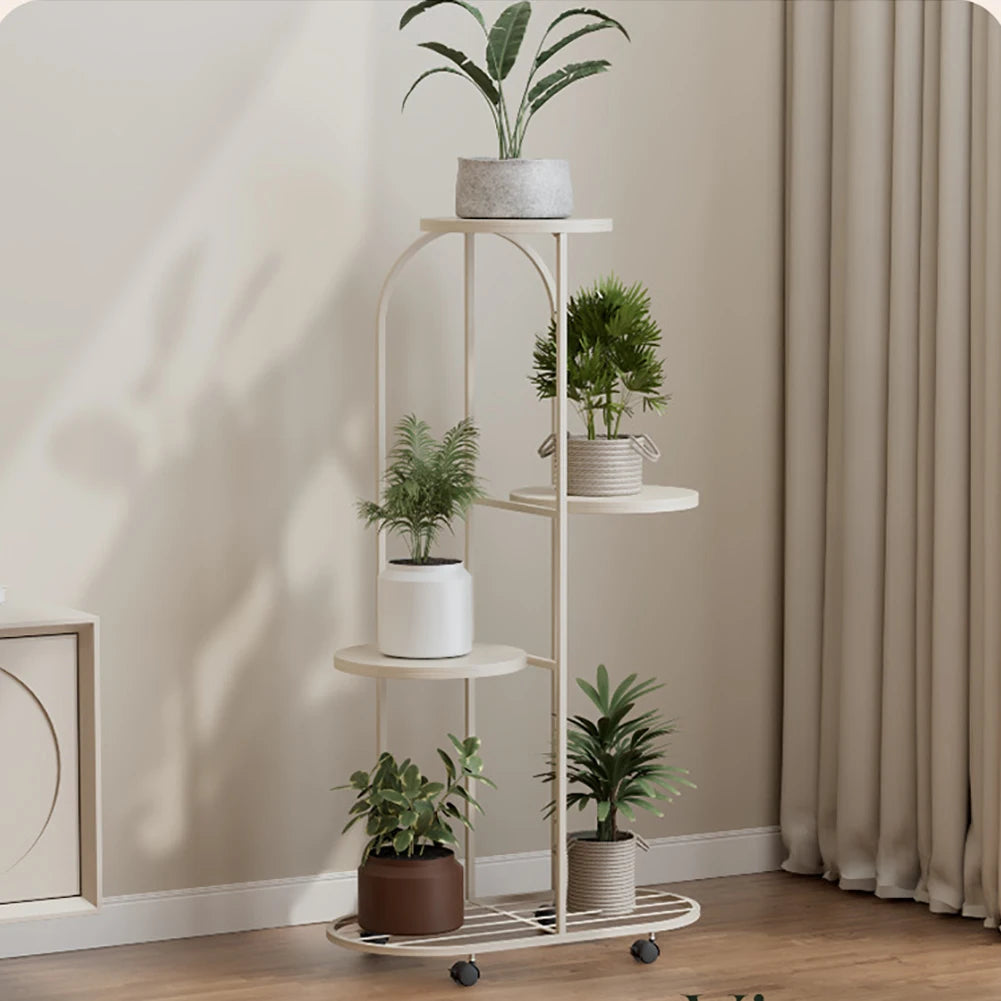 Plant Shelving Flower Pot Holder, Wrought Iron Corner Multiple Planter Rack Organizer with Wheels For Room Corner Balcony Garden