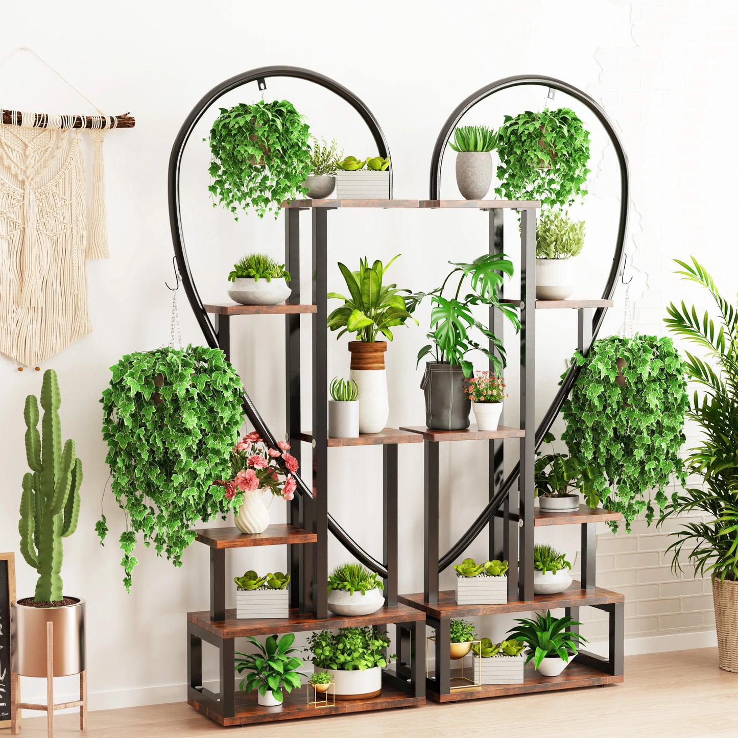 Metal Heart Shaped 6-Tier Ladder Plant Stand Tall Garden Flower Pots Display Rack for Home And Garden Decor