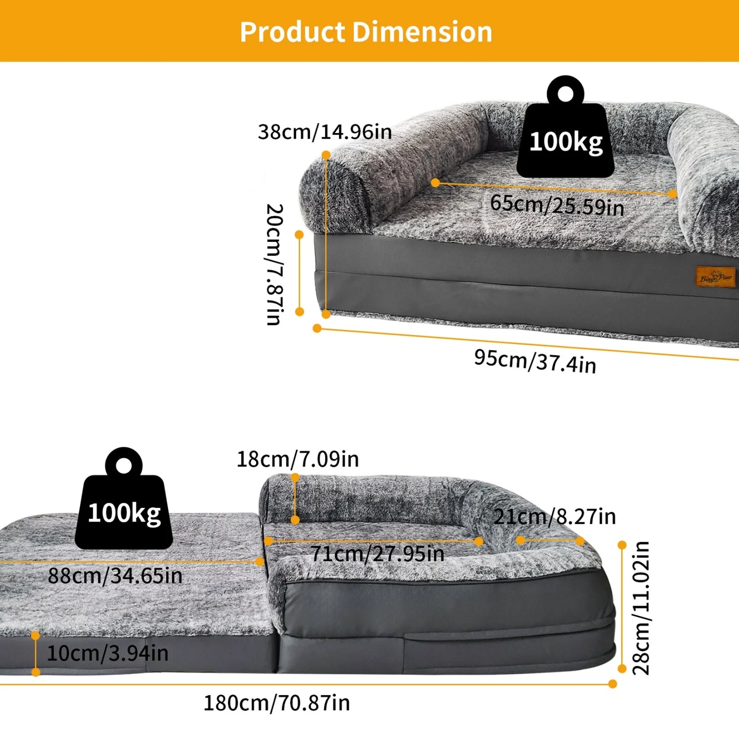 Bingopaw Orthopedic Foldable Pet And Human Plush Bed With Bolster