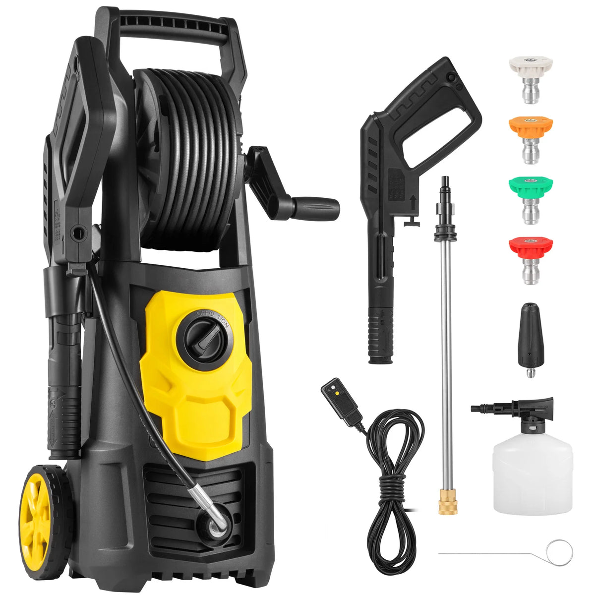 SucceBuy Electric Pressure Washer Power Washer Quick Connect Nozzles Foam Cannon Retractable Handle for Portable to Clean Patios