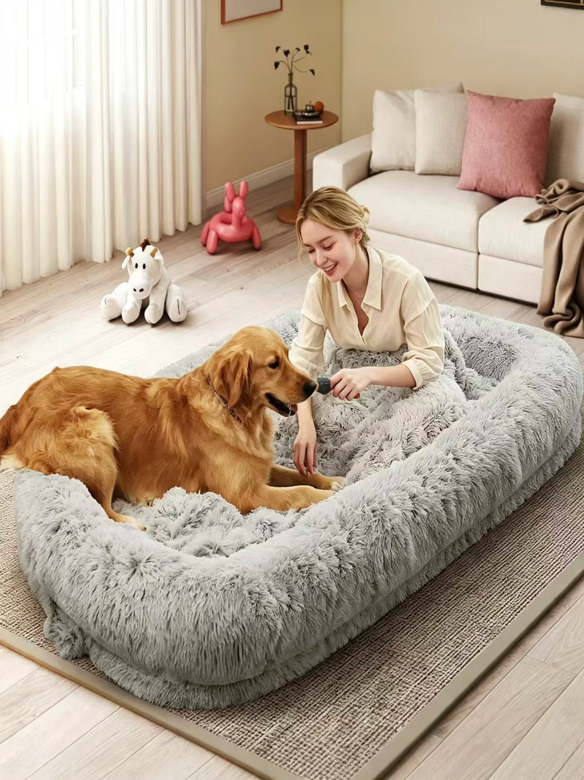 Orthopedic Spacious Faux Fur Dog Bed With Removable Washable Cover