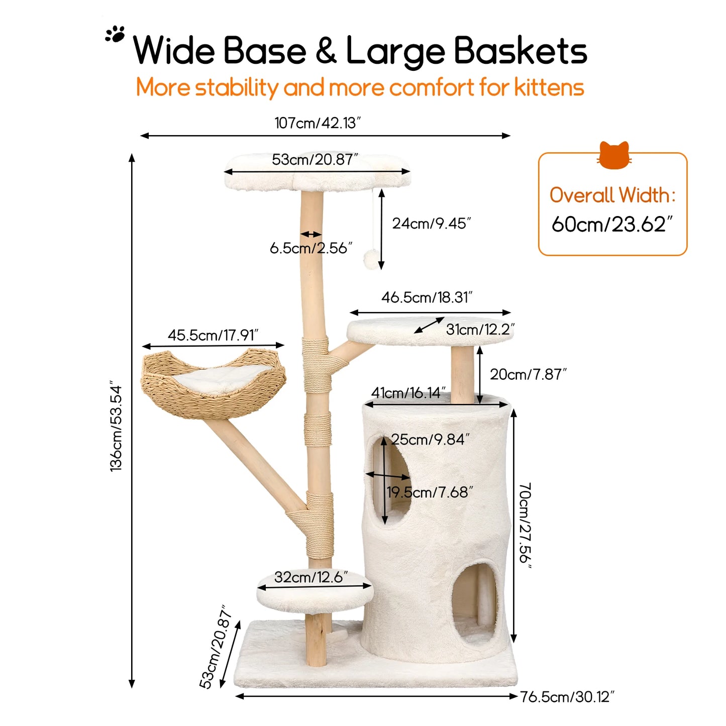 Large Cat Tree Tower Pet Cat Activity Center Scratching Post Cat Condo House Solid Wooden Cat Furniture