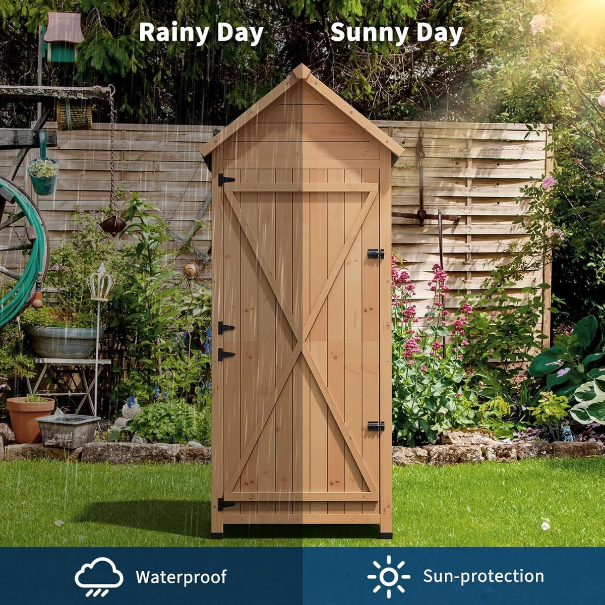 Outdoor Wooden Storage Cabinet For Garden Tools And Lawn Equipment