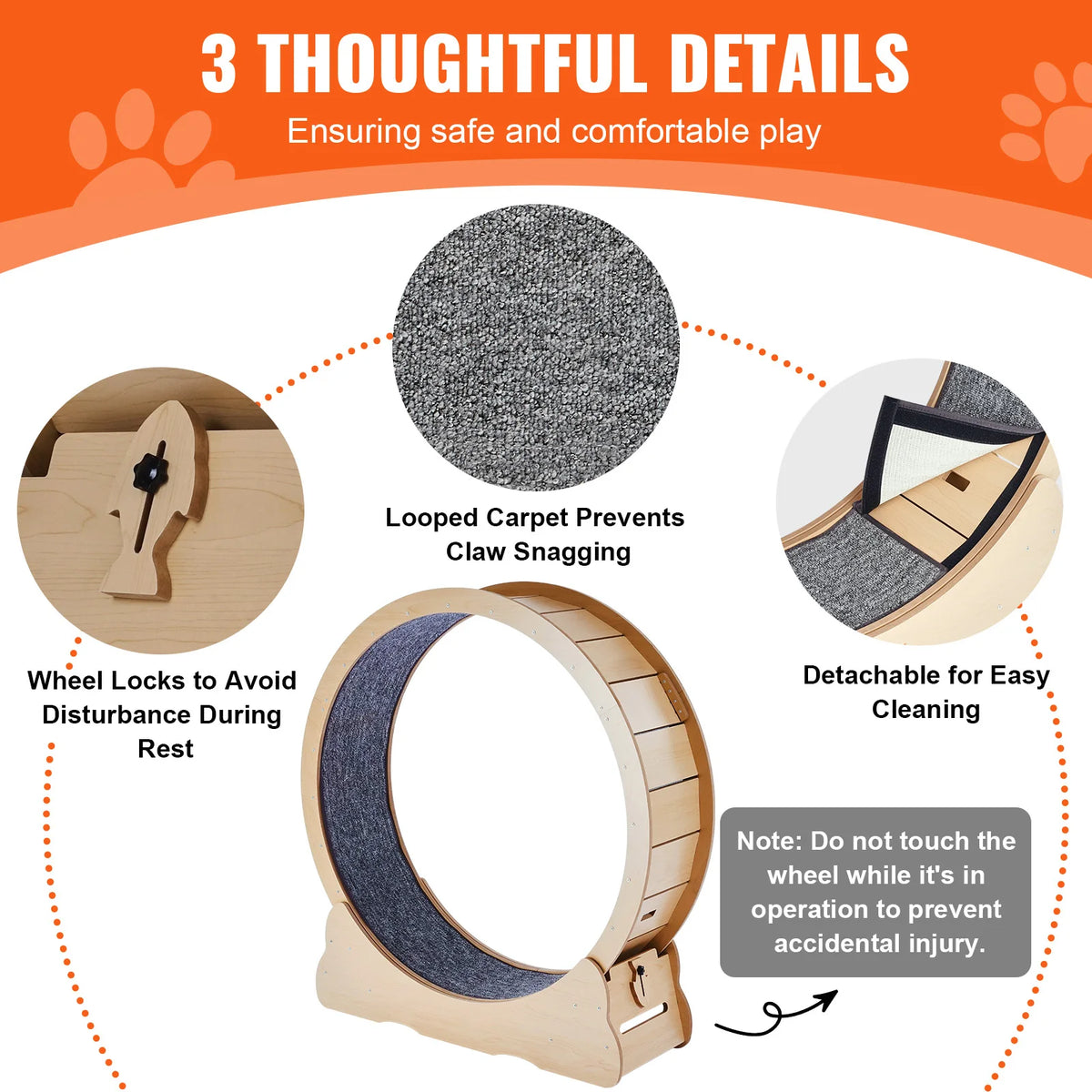 SucceBuy Wooden Cat Exercise Wheel Large Cat Treadmill Wheel for Indoor Cats Cat Running Wheel with Detachable Carpet&Cat Teaser