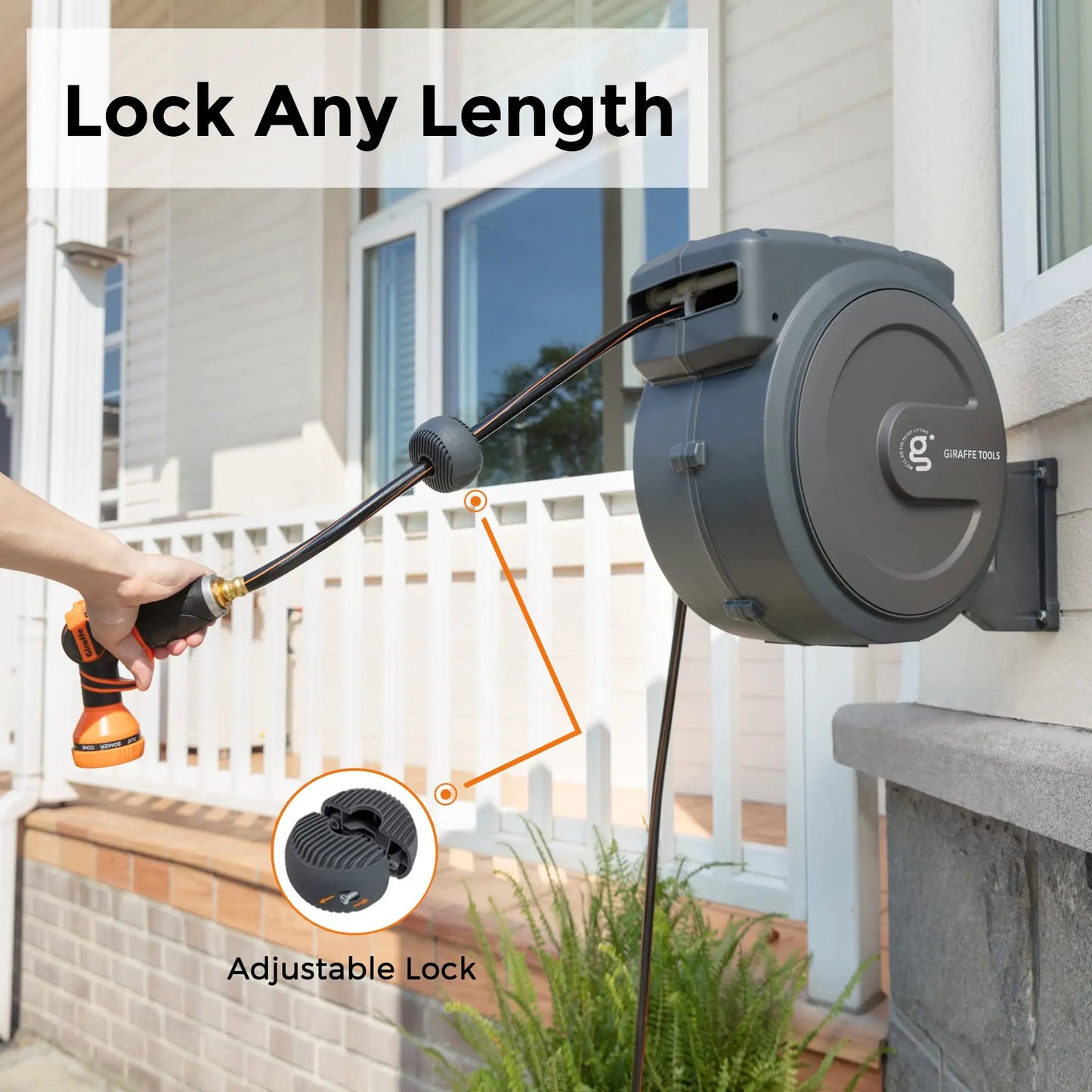 Giraffe Tools AW40 Retractable Hose Reel 5/8" x 90 ft Wall Mounted Garden Hose Reel Heavy Duty, Automatic Rewind