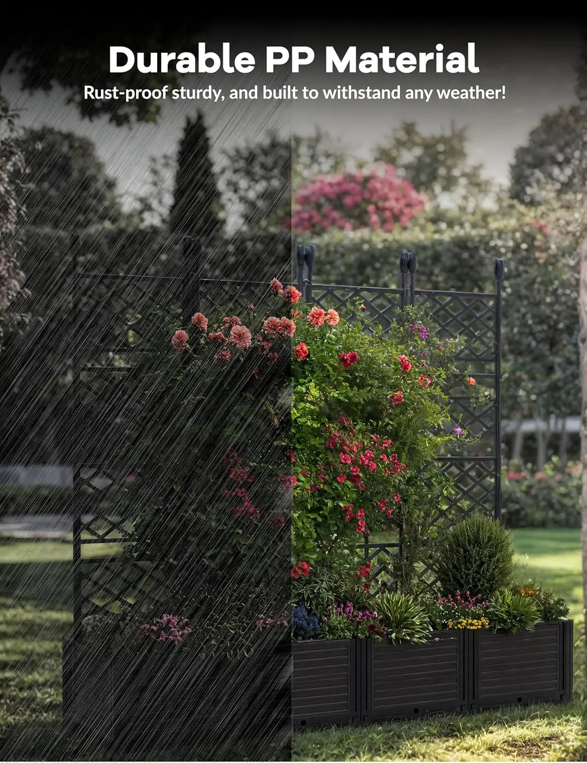 TWISTER.CK Plastic Planter Box With Trellis Rack For Outdoor Gardens