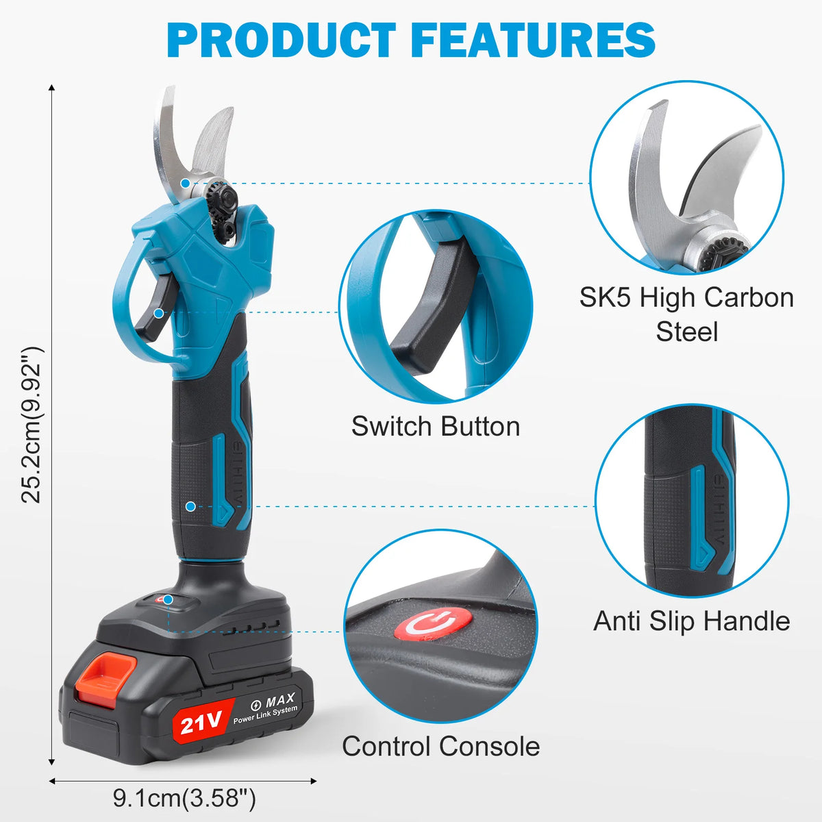 Brushless Electric Pruning Shears with 2pcs 21V 2Ah Battery Powered Electric Pruner Branch Cutter 40mm Cutting Diameter