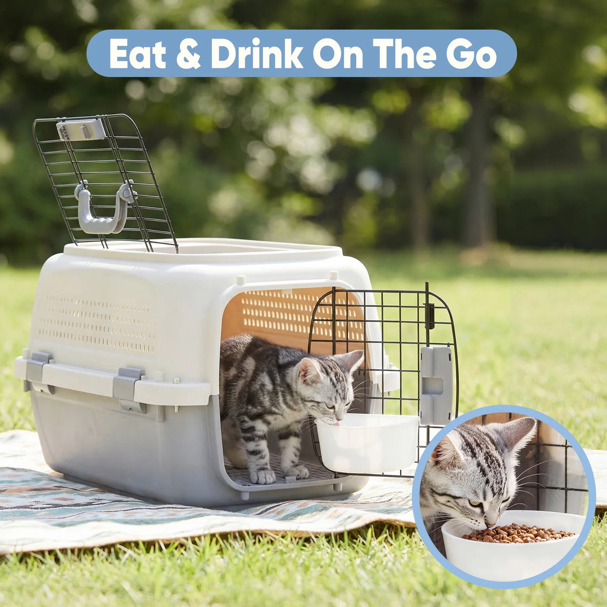 JHK Top Load Pet Carrier With Latches and Food Bowl