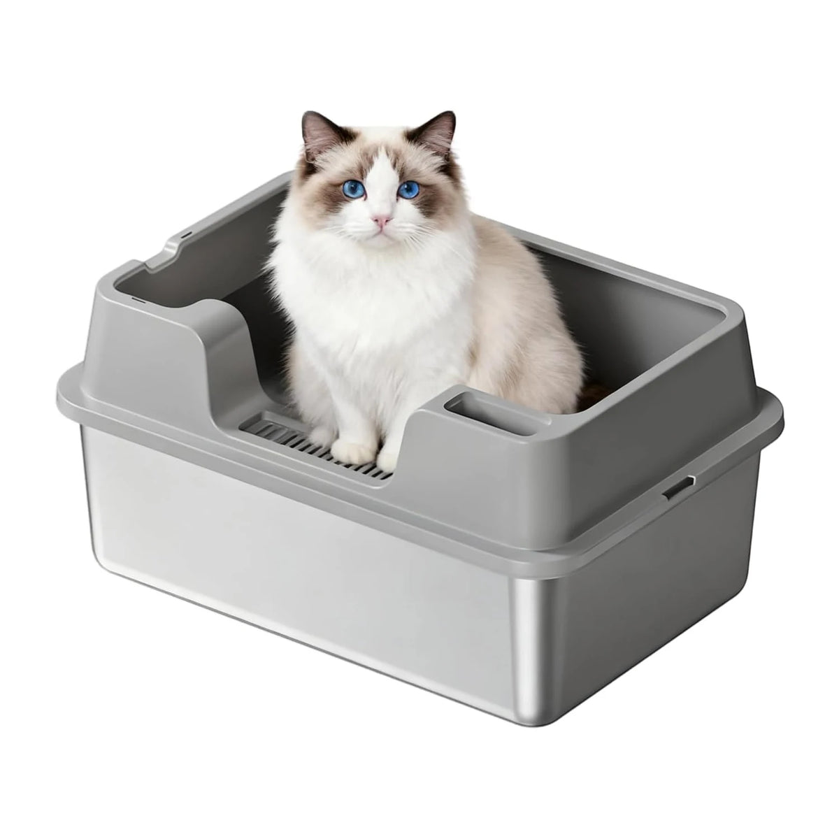 Extra Large Enclosed Stainless Steel Cat Litter Box,Metal Litter Pan High Wall Sides & Non-Stick Bottom Easy to Clean for Cats