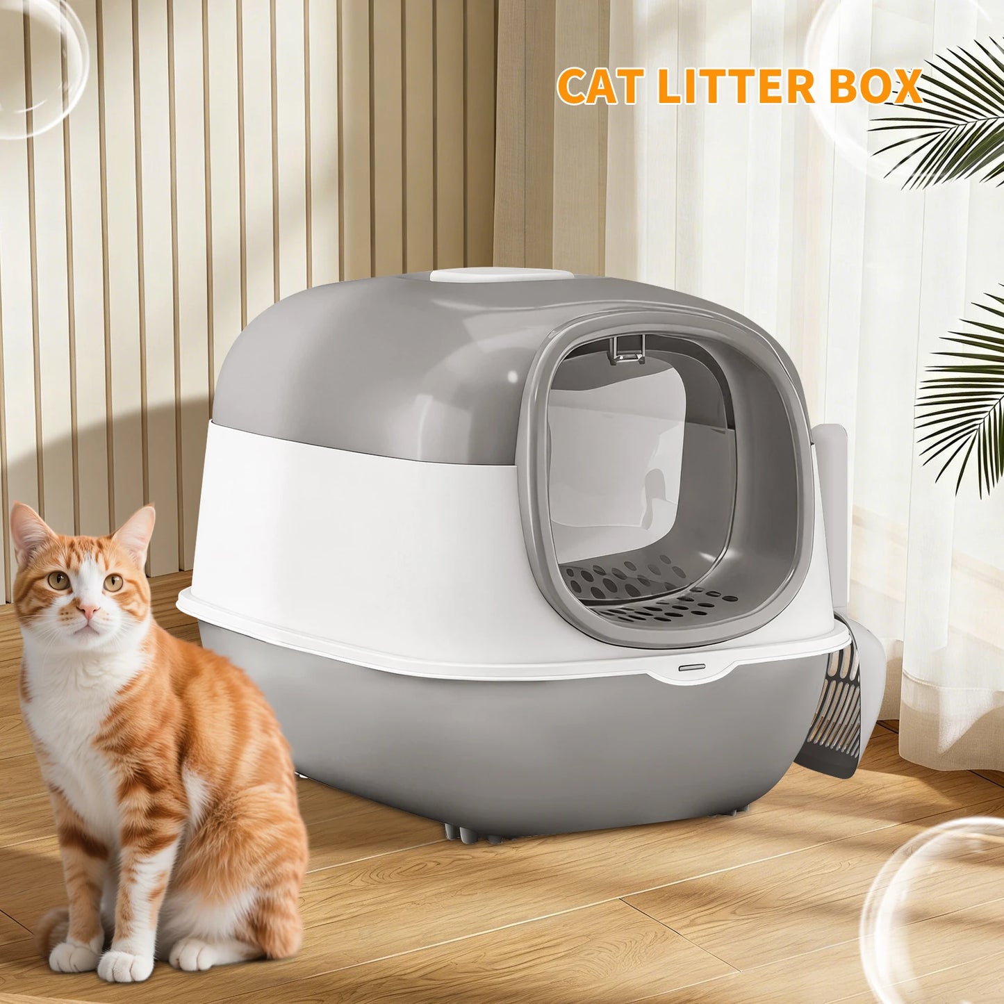 Switchable Open/Semi-Enclosed Cat Litter Box, Extra Large Jumbo Size for Multi-Cat Households, Splash-Proof and Anti-Tracking, Dual-Mode Over-the-Top Litter Pan, Low-Entry for Easy Cleaning, Suitable for Cats of Different Siz
