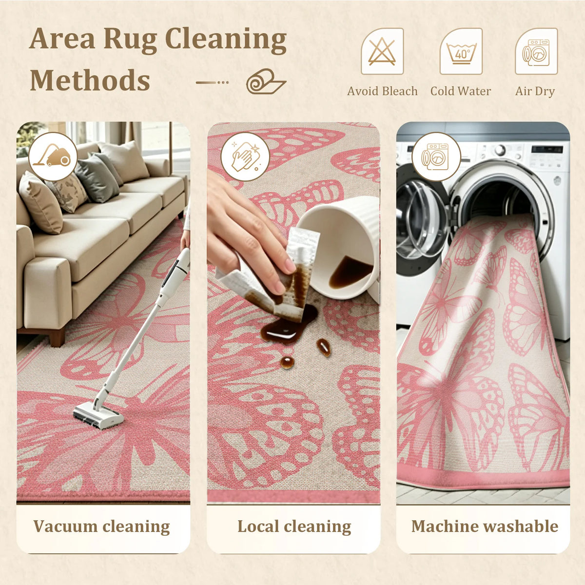 Soft Velvet Butterfly Area Rug With Rubber Backing Machine Washable