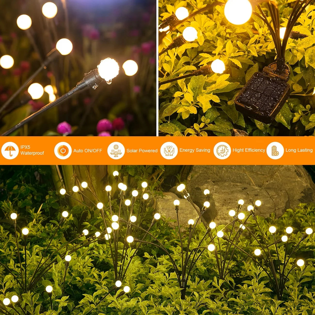 2026 Upgraded Solar Lights Outdoor, 8 Pack Solar Garden Lights with 2 Modes, Firefly Lights Outdoor Waterproof, Sway by Wind, Twinkle Firefly Light for Yard Patio Path Garden Decoration (Warm White)
