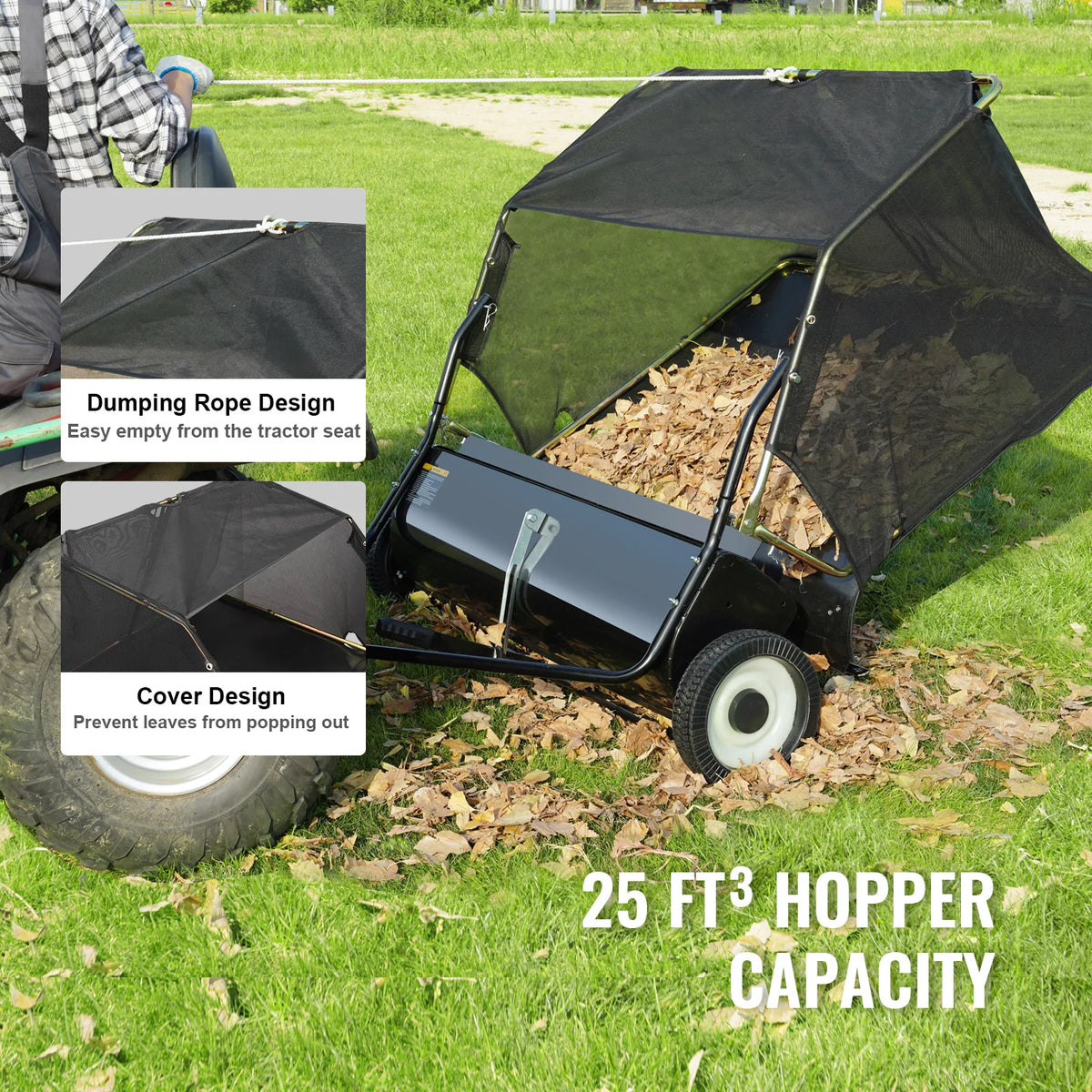 SucceBuy Heavy Duty Tow Behind Lawn Sweeper And Grass Collector