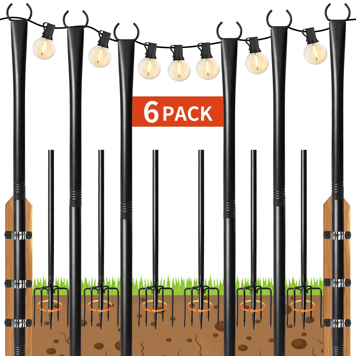 10 Feet, Patio String Lights Pole, Metal Hanging Pole for Outdoor Hanging, Suitable for Outdoor Decor Garden, Backyard, Patio, L