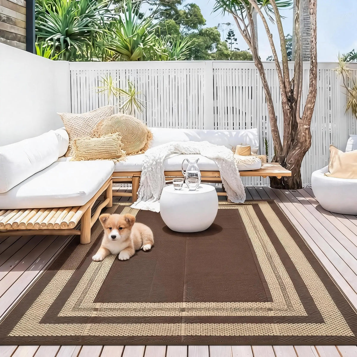 Reversible Waterproof Plastic Straw Outdoor Patio Rug Easy Clean