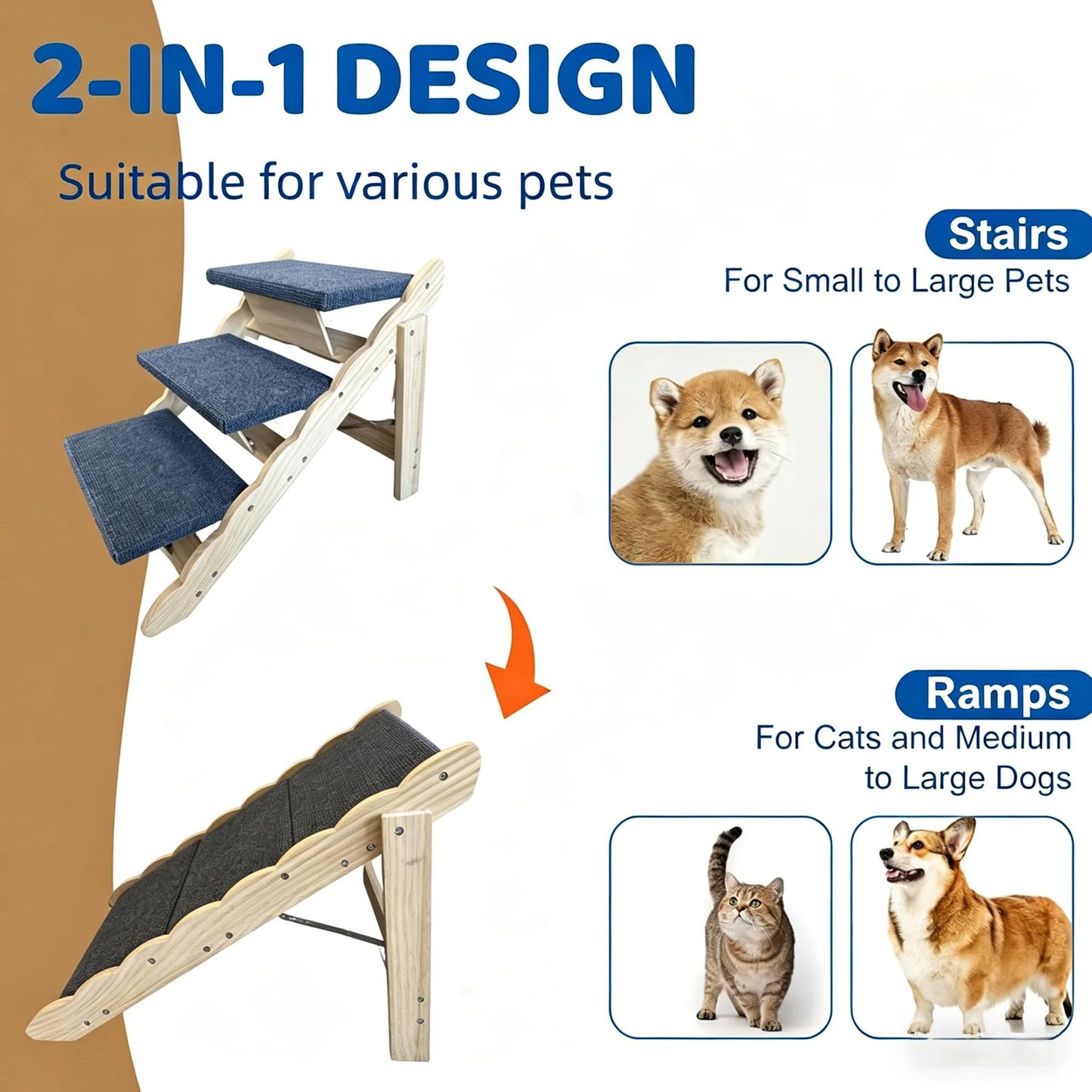 DishyKooker Wooden Pet Stairs And Folding Dog Ramp