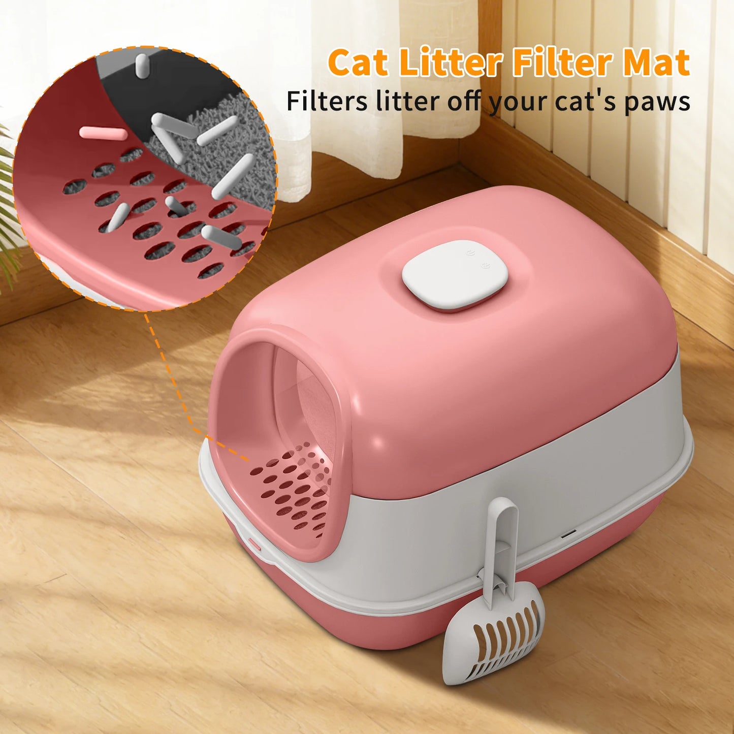 Switchable Open/Semi-Enclosed Cat Litter Box, Extra Large Jumbo Size for Multi-Cat Households, Splash-Proof and Anti-Tracking, Dual-Mode Over-the-Top Litter Pan, Low-Entry for Easy Cleaning, Suitable for Cats of Different Siz