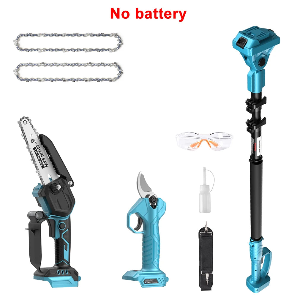 Taskstar 3-in-1 Brushless Pole Pruner & 6 Inch Cordless Chainsaw 30mm Electric Scissors Multi-Angle Adjustable Pole Saw for High Branches Pruning with 2 4.0Ah Batteries