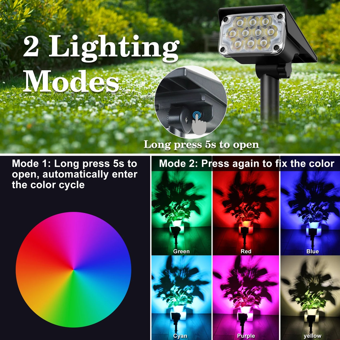 2PCS Solar Power Light Adjustable Light Temperature Solar Garden Light outdoor IP65 Solar Lamp Super Bright Solar Spotlight