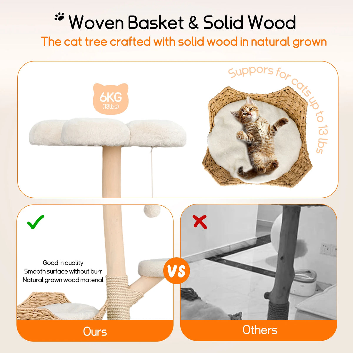 Large Cat Tree Tower Pet Cat Activity Center Scratching Post Cat Condo House Solid Wooden Cat Furniture