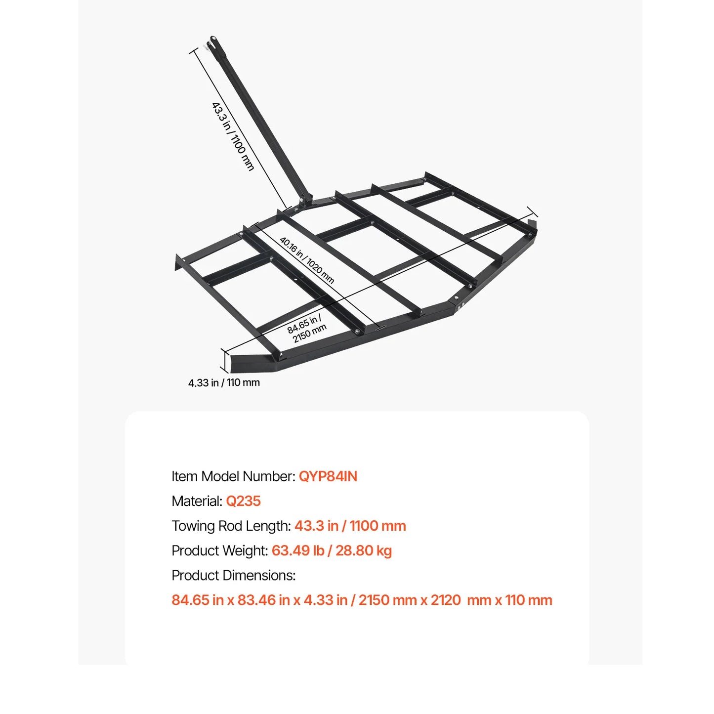 SucceBuy Drag Harrow Tow Behind Drag Harrow Q235 Steel Driveway Grader with Pin-Style Hitch for ATVs UTV Garden Lawn Tractor