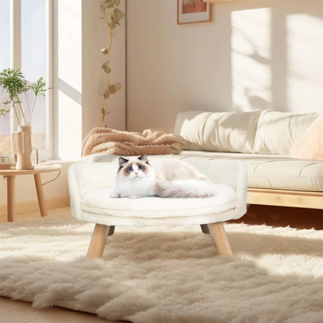 Bingopaw Plush Waterproof Cat Bed With Wood Frame And Cushion