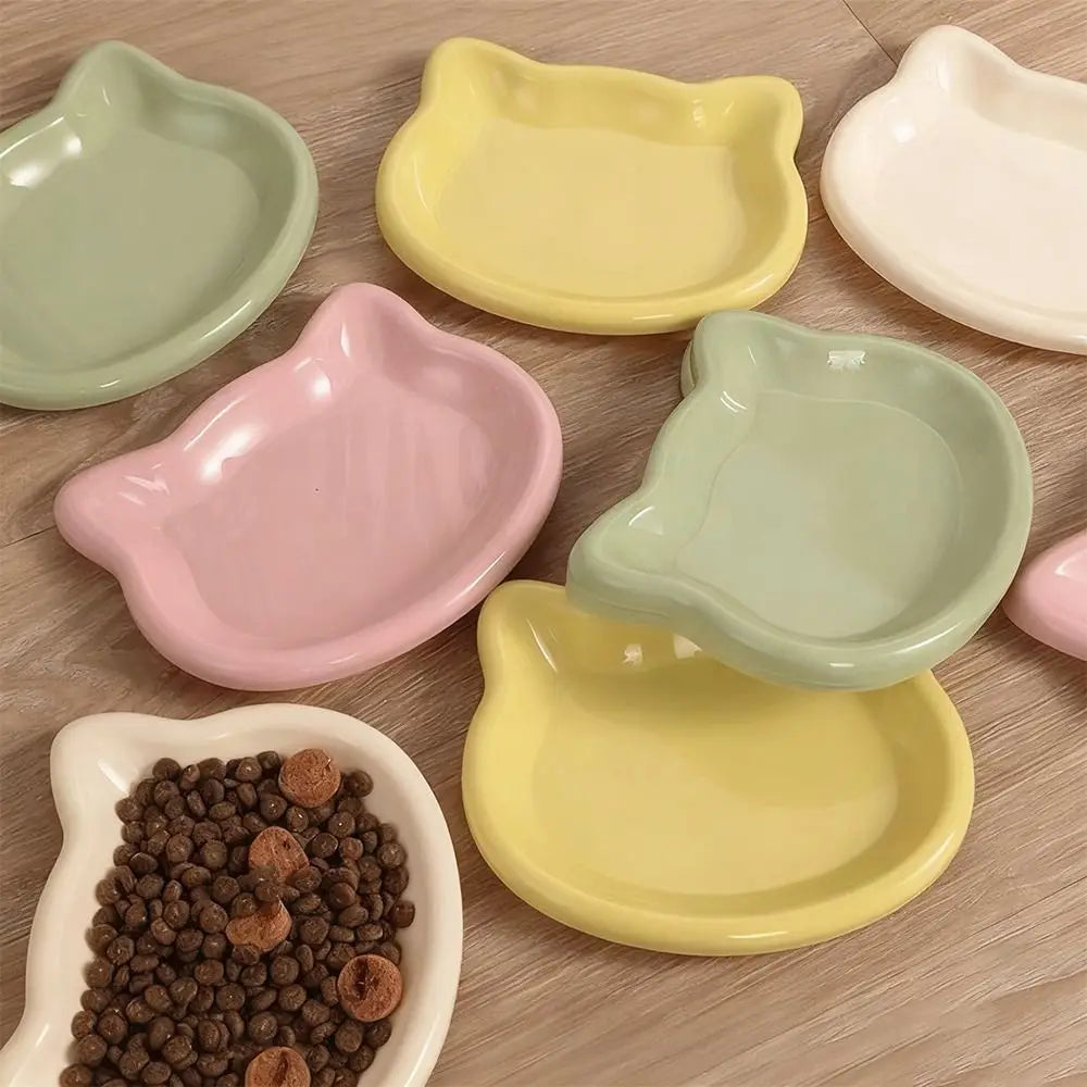 1/4pcs Cute Cat Shape Cat Bowl Plastic Anti-Fall Flip Cat Food Bowl Non-slip Pet Food Dish Pet Feeding