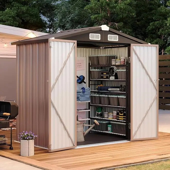 Galvanized Steel Outdoor Storage Shed With Double Doors And Ventilation